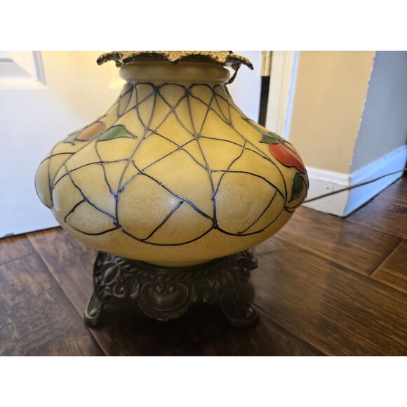 Vintage 23" Hurricane Tiffany Style Table Lamp Hand Painted Floral Gone W/ Wind - Picture 14 of 16